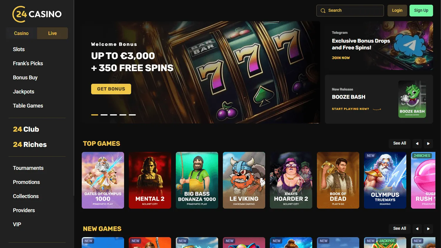 24Casino home screen on desktop